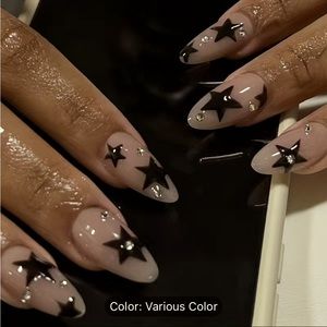 Stars ⭐️ shiney nude black nails press on